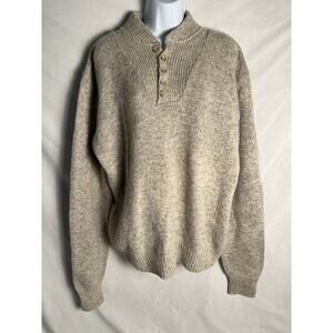 Gander Mountain Wool Henley Sweater Men’s LT Beige USA Made 85% Wool